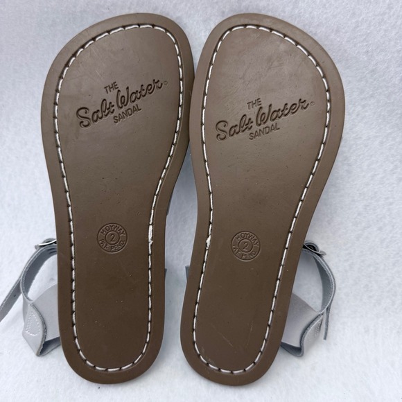 Salt Water Sandals The Original Silver Leather Kids Sandals Size 2 big girl - Picture 6 of 11